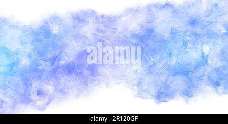 Abstract horizontal banner with alcohol ink art for spring and summer. Marbled waves in light blue and purple gradient Stock Photo