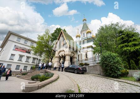 Sofia, Bulgaria. May 2023.  exterior view of the Orthodox Church of St. Nicholas in the city center Stock Photo