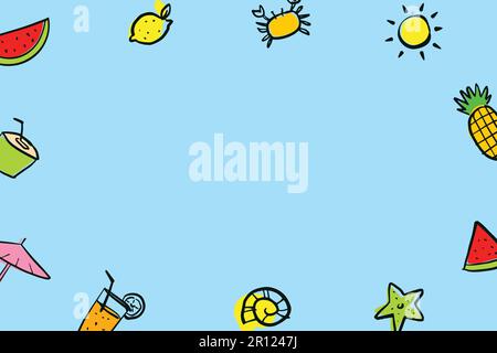 Summer background objects elements with space for text. Hand drawn style. Stock Vector