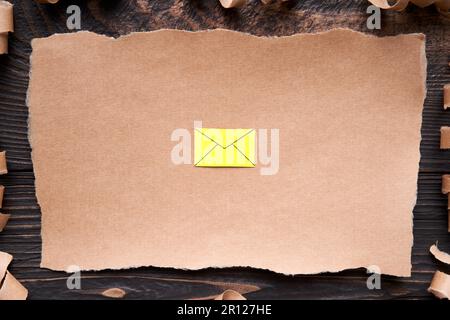Ripped piece of paper with email icon, paper art style. Greeting card ...
