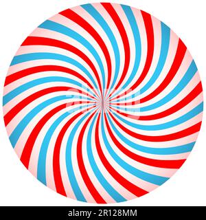 Swirled pink and blue radial stipes in round shape. Circus or carnival vortex background. Bubble gum, sweet lollipop candy, ice cream twisted texture. Vector cartoon illustration Stock Vector
