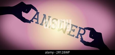 Humar Answer Image Answer - human hands holding black silhouette word Stock Photo - Alamy