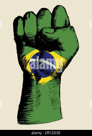 Sketch illustration of a fist with Brazil insignia Stock Vector