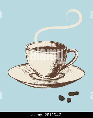 Sketch illustration of a cup of coffee in vintage colour style Stock Vector