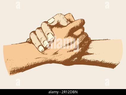 two holding hands drawing