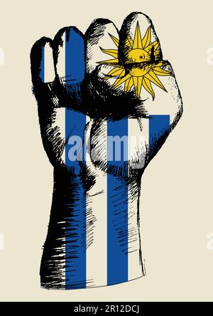 Sketch illustration of a fist with Uruguay insignia Stock Vector
