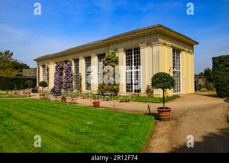 The Orangery, now a cafe, in the Italian Garden at Mount Edgcumbe Country Park, Cornwall, England, UK Stock Photo