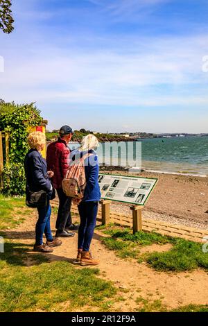 Looking across the River Tamar towards the Plymouth waterfront from Mount Edgcumbe Country Park, Cornwall, England, UK Stock Photo
