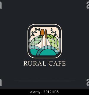 Rural cafe logo design vector, flat design logo concepts,traditional beverages restaurant vector illustration template Stock Vector