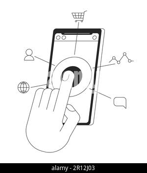 Reaching target audience on social media bw concept vector spot illustration Stock Vector