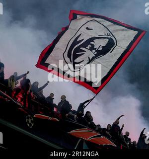Milan, Italy. 10th May, 2023. Supporters of AC Milan during the UEFA Champions League semi-final first leg match between AC Milan and FC Internazionale at Stadio Giuseppe Meazza, Milan, Italy on 10 May 2023. Credit: Giuseppe Maffia/Alamy Live News Stock Photo