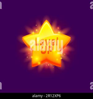 Game level up reward star rate icon. Gaming task complete rank, casino victory winner reward sign or gambling app level up prize vector symbol. Videog Stock Vector