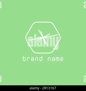 Abstract logo of hexagons and lines on green background. Stock Vector