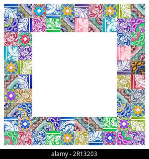 Composition of typical portuguese decorations with colored ceramic tiles called -azulejos- concept image with copy space Stock Photo