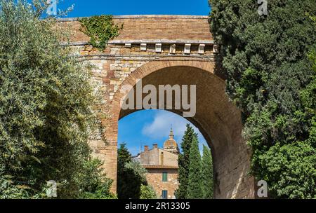 the historic center of San Quirico d'Orcia, Siena province, Tuscany region in central Italy - Europe Stock Photo