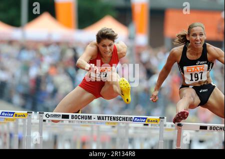 Carolin Nytra Aktion 100m Hürden Leichtathletik Gala in Wattenscheid am 2.8.2009. Stock Photo