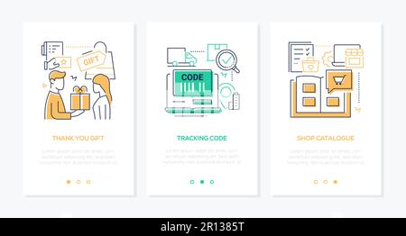 Thank you gift and shopping - line design style banners set Stock Vector