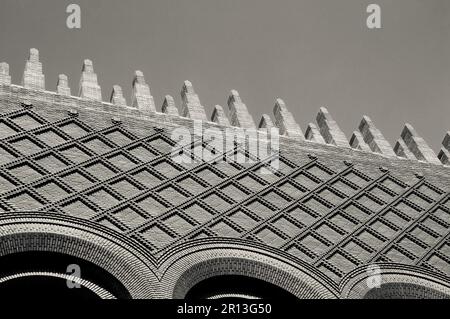 Architectural details of Michelet Center Art and Archeology library of Sorbonne University. Paris, France. Black white historic photo. Stock Photo