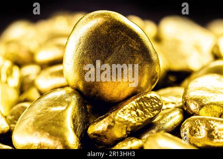 gold on isolated black background, gold stones, rare stones mining concept Stock Photo