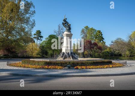 Fountain of the Fallen Angel (Fuente del Angel Caido) at Retiro Park - Madrid, Spain Stock Photo