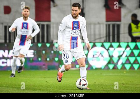 Lionel (Leo) MESSI of PSG during the French championship Ligue 1 football match between OGC Nice and Paris Saint-Germain on April 8, 2023 at Allianz Riviera in Nice, France - Photo Matthieu Mirville / DPPI Stock Photo