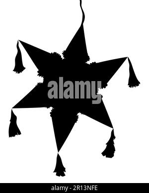 Black silhouette of a star-shaped hanging pinata on a white background. Stock Vector