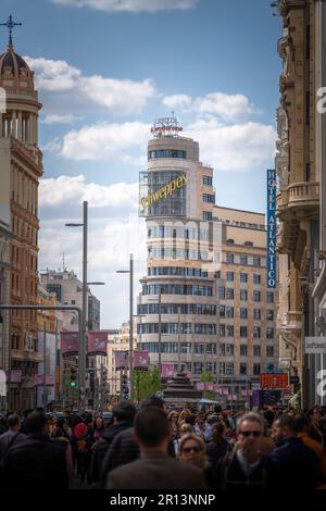 Edificio Capitol (or Carrion) Building at Gran Via Street - Madrid, Spain Stock Photo