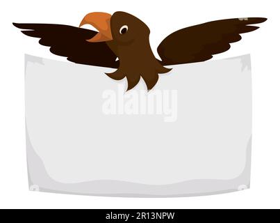 Template with brown eagle behind a blank paper in cartoon style. Stock Vector