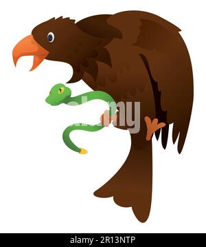 Scene with eagle grabbing a snake like Mexican symbols. Design in gradient effect on white background. Stock Vector