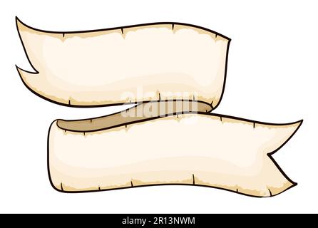 Folded ribbon made with scroll paper and two blanks for your texts. Template design in cartoon style. Stock Vector