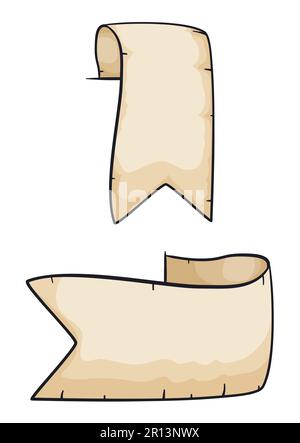 Two ribbons or bookmarks made with aged parchment paper. Cartoon style design on white background. Stock Vector