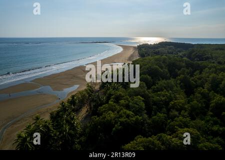 Beautiful aerial view of the majestic whale tale in the beach of the National park Marino Ballena in Costa Rica Stock Photo