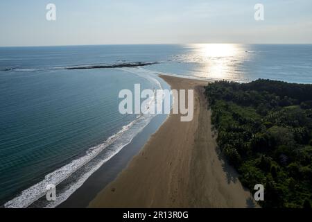 Beautiful aerial view of the majestic whale tale in the beach of the National park Marino Ballena in Costa Rica Stock Photo