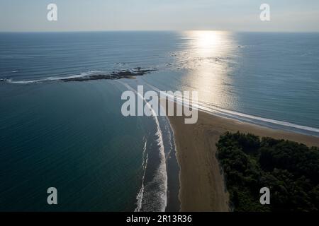 Beautiful aerial view of the majestic whale tale in the beach of the National park Marino Ballena in Costa Rica Stock Photo