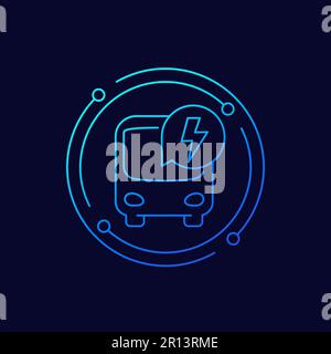 electric bus icon, linear design Stock Vector