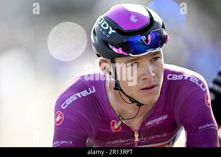 Napoli, Italy. 11th May, 2023. Italian Jonathan Milan of Bahrain Victorious pictured in action during stage six of the 2023 Giro D'Italia cycling race, from and to Napoli (162 km), in Italy, Thursday 11 May 2023. The 2023 Giro takes place from 06 to 28 May 2023. BELGA PHOTO JASPER JACOBS Credit: Belga News Agency/Alamy Live News Stock Photo
