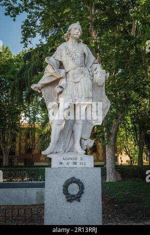 Statue of King Alfonso III of Asturias at Plaza de Oriente Square - Madrid, Spain Stock Photo