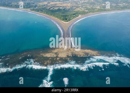 Beautiful aerial view of the majestic whale tale in the beach of the National park Marino Ballena in Costa Rica Stock Photo