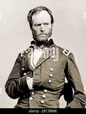 Portrait of Maj. Gen. William T. Sherman, officer of the Federal Army. Brady National Photographic Art Gallery, Washington, D.C., photographer. Photographed between 1860 and 1865. Stock Photo