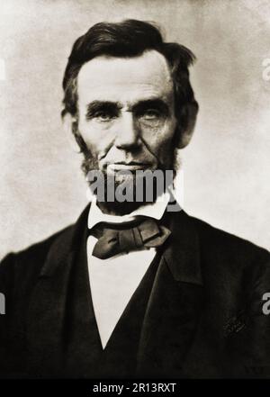 Abraham Lincoln, head-and-shoulders portrait, facing front. Photographed Nov. 8, 1863 by Alexander Gardner. Stock Photo