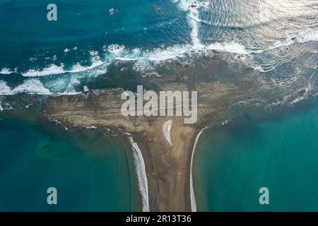 Beautiful aerial view of the majestic whale tale in the beach of the National park Marino Ballena in Costa Rica Stock Photo