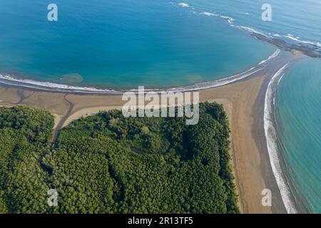 Beautiful aerial view of the majestic whale tale in the beach of the National park Marino Ballena in Costa Rica Stock Photo