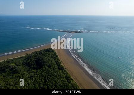 Beautiful aerial view of the majestic whale tale in the beach of the National park Marino Ballena in Costa Rica Stock Photo