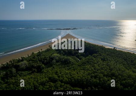 Beautiful aerial view of the majestic whale tale in the beach of the National park Marino Ballena in Costa Rica Stock Photo