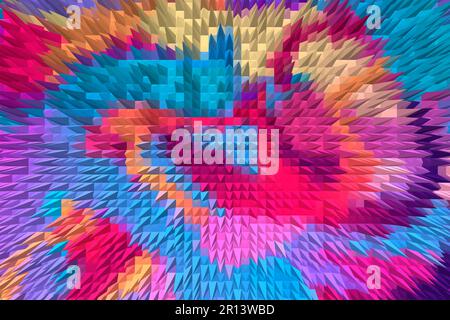 Abstract artwork design of a rainbow blocks, bricks, squares design. Hand drawn digital art multi coloured colored in unique pattern. Stock Photo