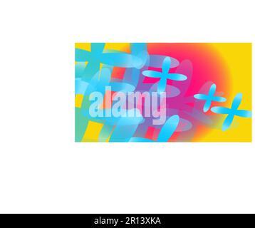 Texture of transparent blue abstract volumetric fashionable magic of various shapes of light air cosmic four-leafed flowers on a yellow background and Stock Vector