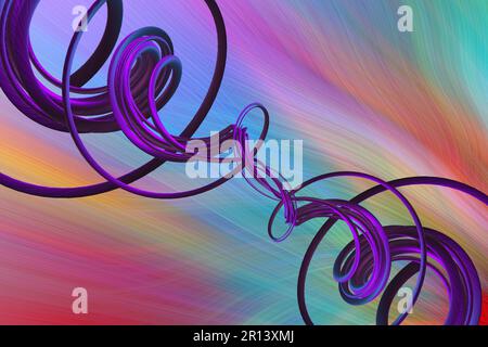 3D Purple swirl, multi colored background, wallpaper. Abstract, unique, futuristic. Stock Photo