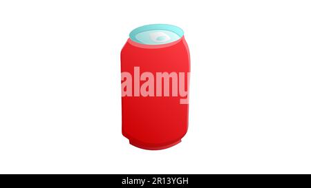 tin bottle on white background, vector illustration. bottle for drinks and lemonades. container for soda red. lemonade in a disposable package. harm t Stock Vector