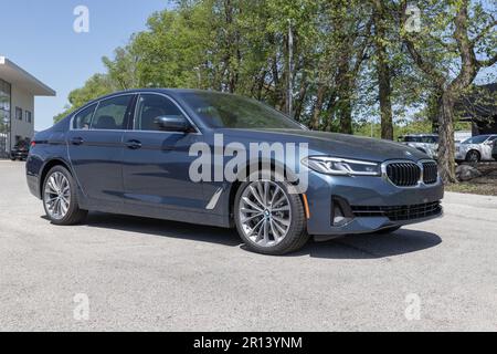 Indianapolis - Circa May 2023: BMW 540i display at a dealership. BMW offers the 540i in Sedan or xDrive Sedan models. Stock Photo