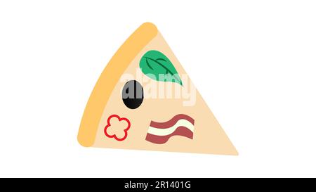 slice of pizza on thin crust, white background, vector illustration. pizza stuffed with meat, mushrooms, cheese, olives. Italian pizza, triangular sli Stock Vector